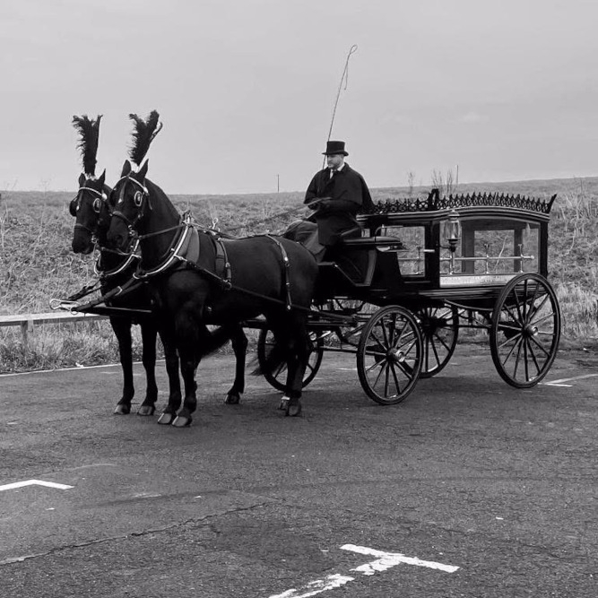 Traditional horse-drawn carriage funeral procession